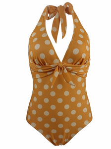 Polka-dot non-wired one-piece swimsuit