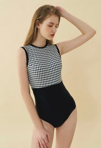 vintage non-wired one-piece swimsuit | Maillot de bain une pièce | Houndstooth swimwear